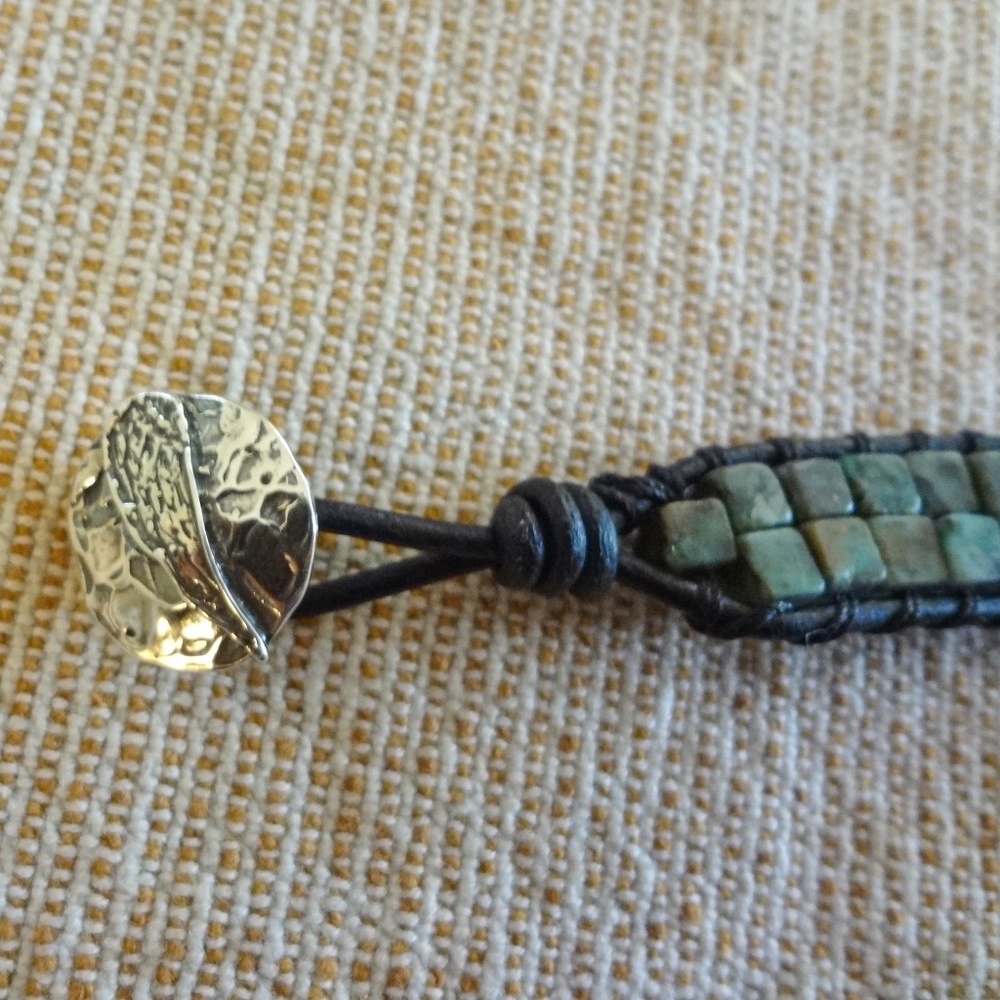 Square African Turquoise Leather Wrap Bracelet